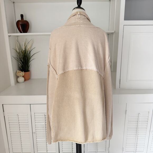Easel Khaki Mineral Washed Patchwork Knit French Terry Cardigan Sweater Size L - Picture 5 of 7